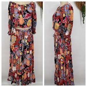 Rare Rachel Zoe 2-Piece Maxi Button Skirt Cropped Top Tropical Floral Print Larg